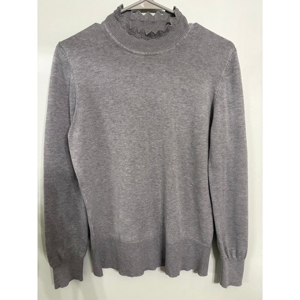 Select & Trend Ruffle Mock Neck Knit Sweater – Gray (Women’s XL)